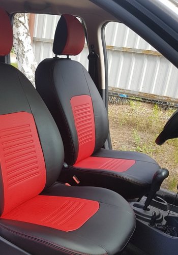 9 449 р. Чехлы для сидений Lord Autofashion Турин (экокожа) Hyundai Solaris RBr хэтчбэк дорестайлинг (2010-2014) (Чёрный, вставка красная)  с доставкой в г. Пермь. Увеличить фотографию 4
