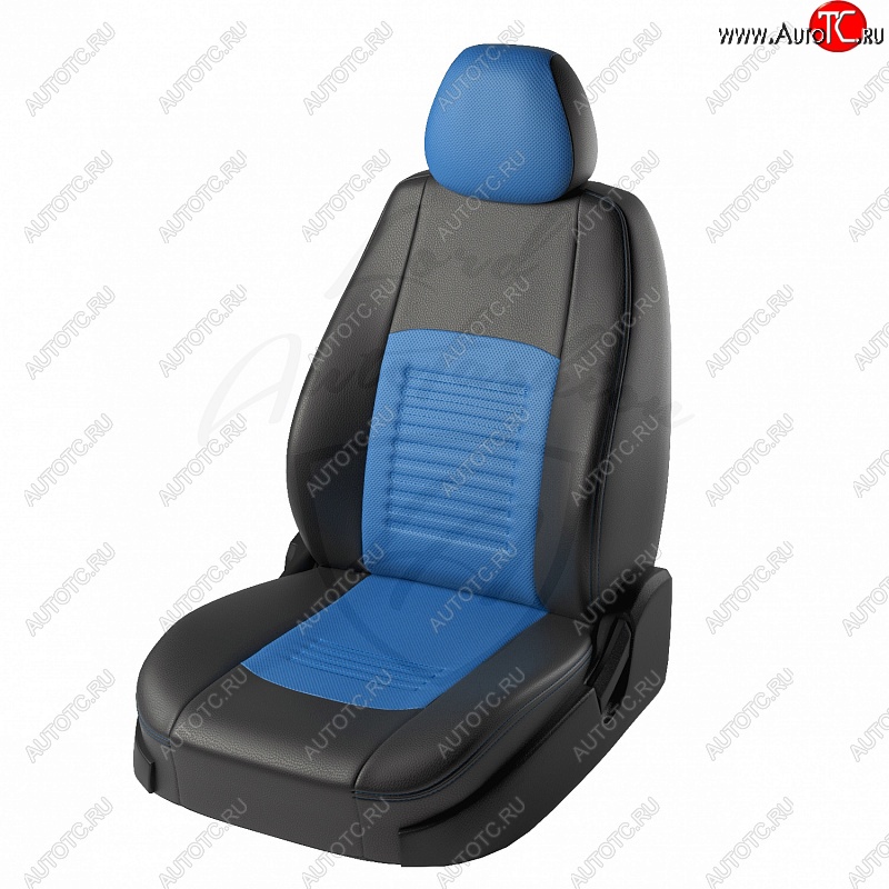 9 449 р. Чехлы для сидений Lord Autofashion Турин (экокожа) Hyundai Solaris RBr хэтчбэк дорестайлинг (2010-2014) (Чёрный, вставка синяя)  с доставкой в г. Пермь