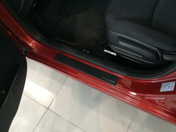 2 489 р. Накладки порожков салона INOX  Hyundai Solaris  RBr (2010-2017) седан дорестайлинг, хэтчбэк дорестайлинг, седан рестайлинг, хэтчбэк рестайлинг (Нержавеющая сталь + карбон)  с доставкой в г. Пермь. Увеличить фотографию 4