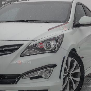 1 799 р. Реснички на фары HS-1  Hyundai Solaris  RBr (2014-2017) хэтчбэк рестайлинг (Неокрашенные)  с доставкой в г. Пермь. Увеличить фотографию 2