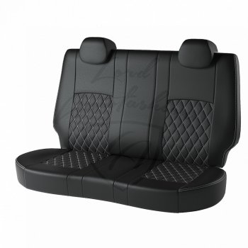 7 599 р. Чехлы для сидений Lord Autofashion Турин Ромб (экокожа)  Hyundai Solaris  RBr (2010-2017) седан дорестайлинг, седан рестайлинг (Чёрный, вставка чёрная, строчка белая)  с доставкой в г. Пермь. Увеличить фотографию 2
