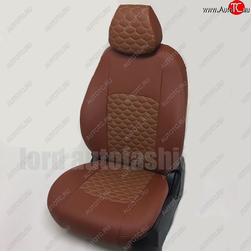 5 199 р. Чехлы для сидений Lord Autofashion Турин Соты (экокожа)  Hyundai Solaris  RBr (2010-2017) седан дорестайлинг, седан рестайлинг (Коричневый, вставка коричневая, строчка бежевая)  с доставкой в г. Пермь