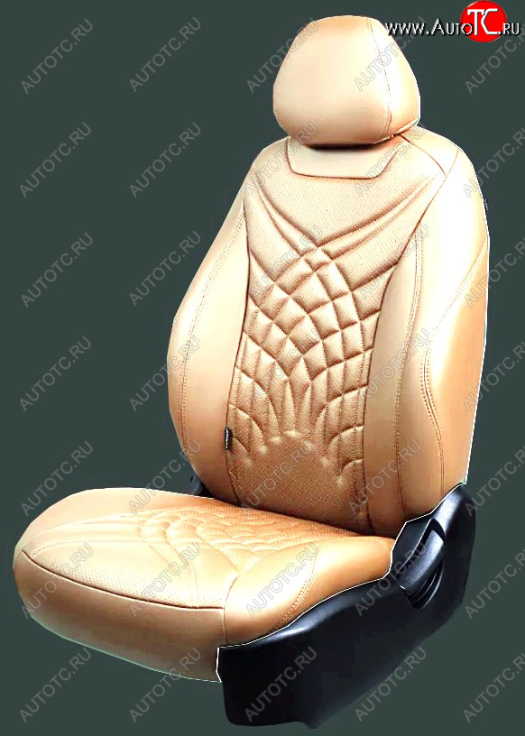 21 349 р. Чехлы для сидений Lord Autofashion Байрон ЖУК (экокожа, спинка 60/40, 2 Г-образных подголовника)  Hyundai Solaris  RBr (2010-2017) седан дорестайлинг, седан рестайлинг (Бежевый, вставка бежевая, строчка бежевая)  с доставкой в г. Пермь
