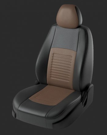 Чехлы для сидений Lord Autofashion Турин (экокожа, спинка 60/40, 2 Г-образных подголовника) Hyundai Solaris RBr седан дорестайлинг (2010-2014) (Черный, вставка коричневая)