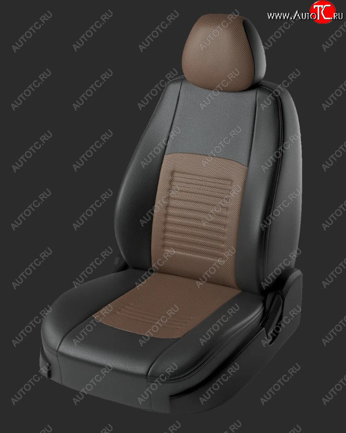 9 449 р. Чехлы для сидений Lord Autofashion Турин (экокожа, спинка 60/40, 2 Г-образных подголовника) Hyundai Solaris RBr седан дорестайлинг (2010-2014) (Черный, вставка коричневая)  с доставкой в г. Пермь