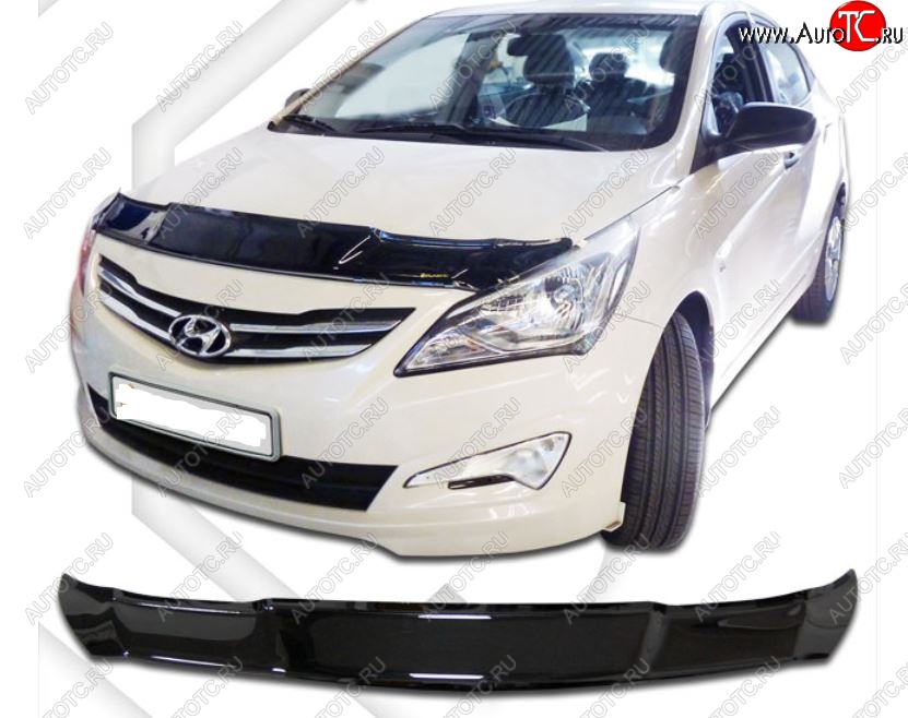 1 999 р. Дефлектор капота CA-Plastic  Hyundai Solaris  RBr (2014-2017) седан рестайлинг (Classic черный, Без надписи)  с доставкой в г. Пермь