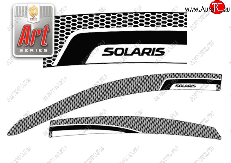 2 199 р. Дефлектора окон CA-Plastic  Hyundai Solaris  RBr (2014-2017) седан рестайлинг (Серия Art белая, Без хром.молдинга, Крепление только на скотч)  с доставкой в г. Пермь