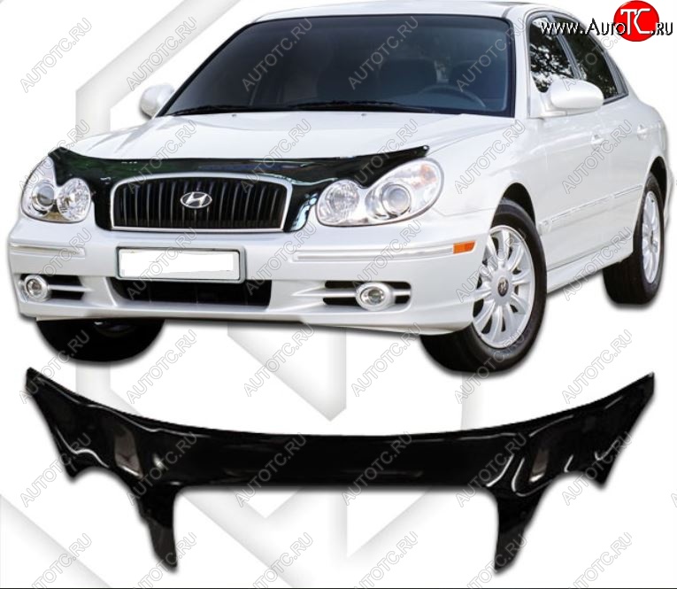 2 899 р. Дефлектор капота CA-Plastiс exclusive  Hyundai Sonata  EF (2001-2013) рестайлинг ТагАЗ (Classic черный, Без надписи)  с доставкой в г. Пермь