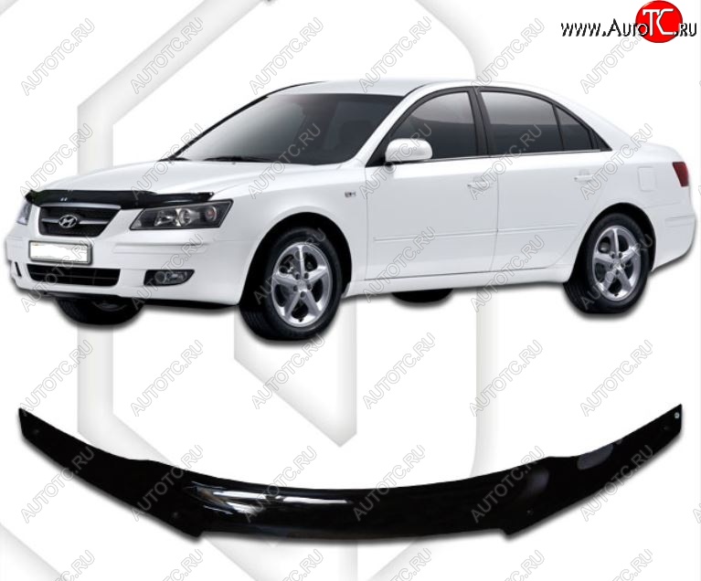 2 079 р. Дефлектор капота CA-Plastic  Hyundai Sonata  NF (2004-2008) дорестайлинг (Classic черный, Без надписи)  с доставкой в г. Пермь