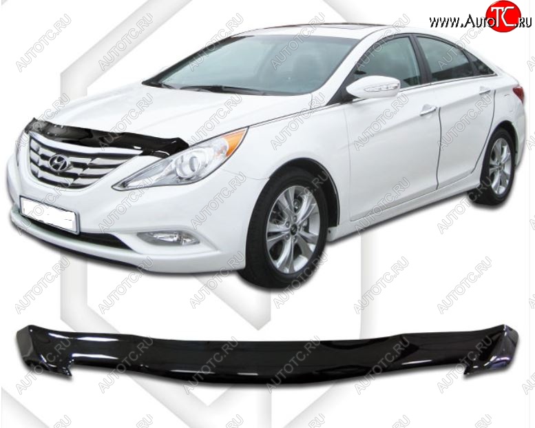 1 899 р. Дефлектор капота CA-Plastic Hyundai Sonata YF (2009-2014) (Classic черный, Без надписи)  с доставкой в г. Пермь