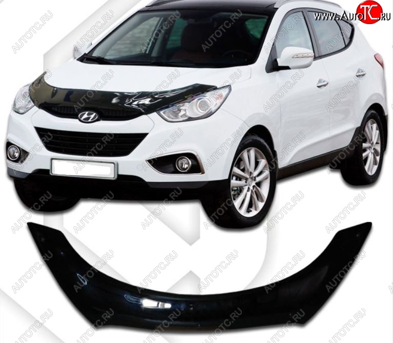 2 599 р. Дефлектор капота CA-Plastiс exclusive Hyundai Tucson LM (2010-2017) (Classic черный, Без надписи)  с доставкой в г. Пермь