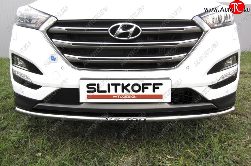 10 799 р. Одинарная защита переднего бампера диаметром 42 мм с надписью Slitkoff  Hyundai Tucson  TL (2015-2018) дорестайлинг (Нержавеющая сталь)  с доставкой в г. Пермь