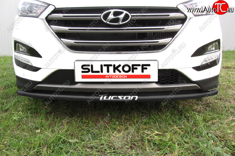 7 549 р. Защита заднего бампера Slitkoff (Ø 42 мм, с надписью) Hyundai Tucson TL дорестайлинг (2015-2018) (Сталь с полимерным покрытием. Цвет: черный)  с доставкой в г. Пермь