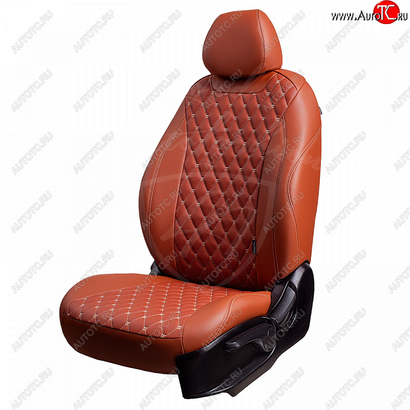 10 399 р. Чехлы для сидений Lord Autofashion Байрон (экокожа, раздельная спинка, 2 П+ 1 Г-образных подголовника) Hyundai Tucson TL дорестайлинг (2015-2018) (Коричневый, вставка коричневая, строчка бежевая)  с доставкой в г. Пермь