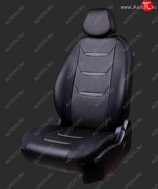7 399 р. Чехлы для сидений Lord Autofashion Турин 2 (экокожа, спинка 40/60, подлокотник, 2 П- и 3 Г-образных подголовника) Hyundai Tucson TL дорестайлинг (2015-2018) (Черный, вставка черная и серая, строчка серая)  с доставкой в г. Пермь