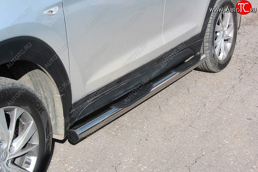 18 599 р. Защита порогов Slitkoff (d76 мм, с проступями)  Hyundai Tucson  TL (2018-2021) рестайлинг (Нержавейка, Полированная)  с доставкой в г. Пермь