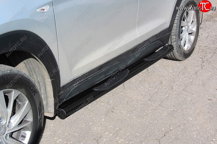 13 899 р. Защита порогов Slitkoff (d76 мм, с проступями)  Hyundai Tucson  TL (2018-2021) рестайлинг (Сталь с полимерным покрытием. Цвет: чёрный)  с доставкой в г. Пермь