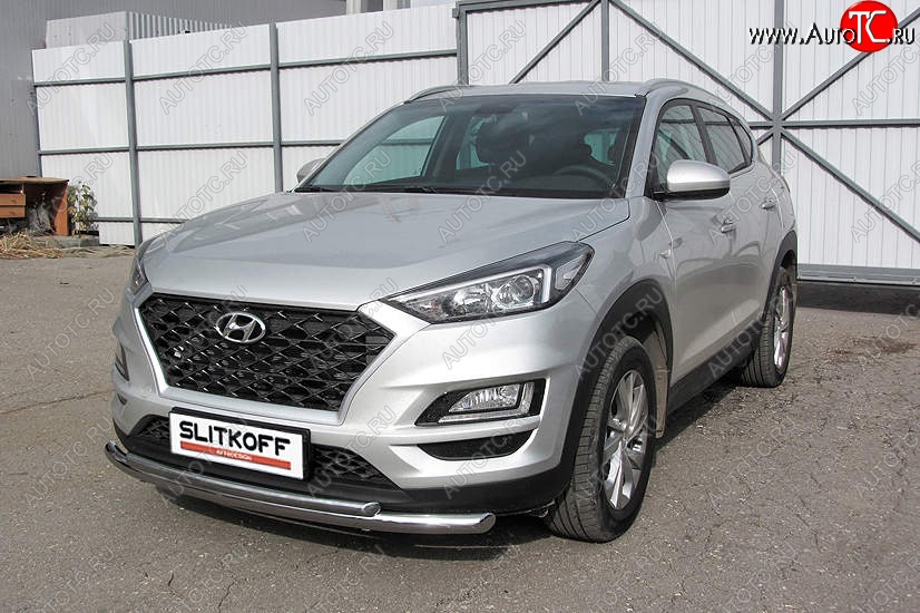 14 999 р. Защита переднего бампера Slitkoff (двойная, d57/42)  Hyundai Tucson  TL (2018-2021) рестайлинг (Нержавейка, Полированная)  с доставкой в г. Пермь