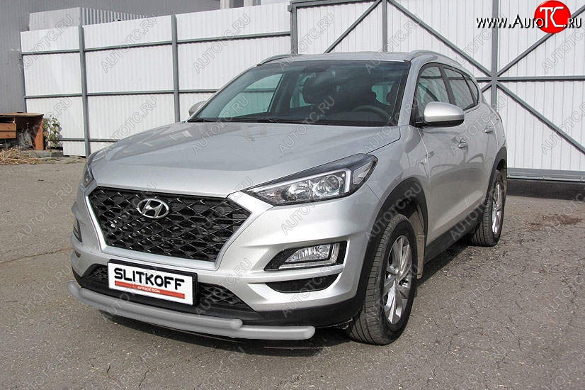 9 999 р. Защита переднего бампера Slitkoff (двойная, d57/42) Hyundai Tucson TL рестайлинг (2018-2021) (Сталь с полимерным покрытием. Цвет: серебристый)  с доставкой в г. Пермь