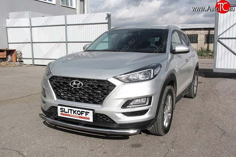 14 449 р. Защита переднего бампера Slitkoff (d57 мм) Hyundai Tucson TL рестайлинг (2018-2021) (Нержавейка, Полированная)  с доставкой в г. Пермь