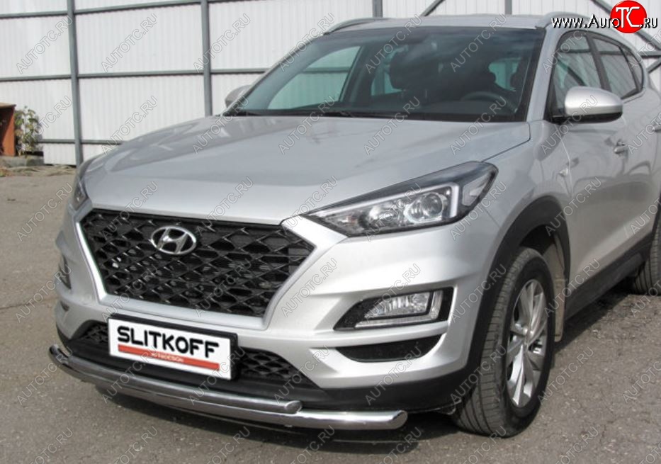 14 999 р. Защита переднего бампера Turbo Slitkoff (двойная, d57/42 мм)  Hyundai Tucson  TL (2018-2021) рестайлинг (Нержавейка, Полированная)  с доставкой в г. Пермь