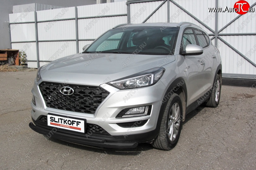 10 649 р. Защита переднего бампера Turbo Slitkoff (двойная, d57/42 мм) Hyundai Tucson TL рестайлинг (2018-2021) (Сталь с полимерным покрытием. Цвет: чёрный)  с доставкой в г. Пермь