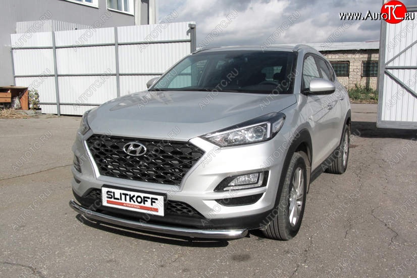 14 449 р. Защита переднего бампера Turbo Slitkoff (d57 мм)  Hyundai Tucson  TL (2018-2021) рестайлинг (Нержавейка, Полированная)  с доставкой в г. Пермь
