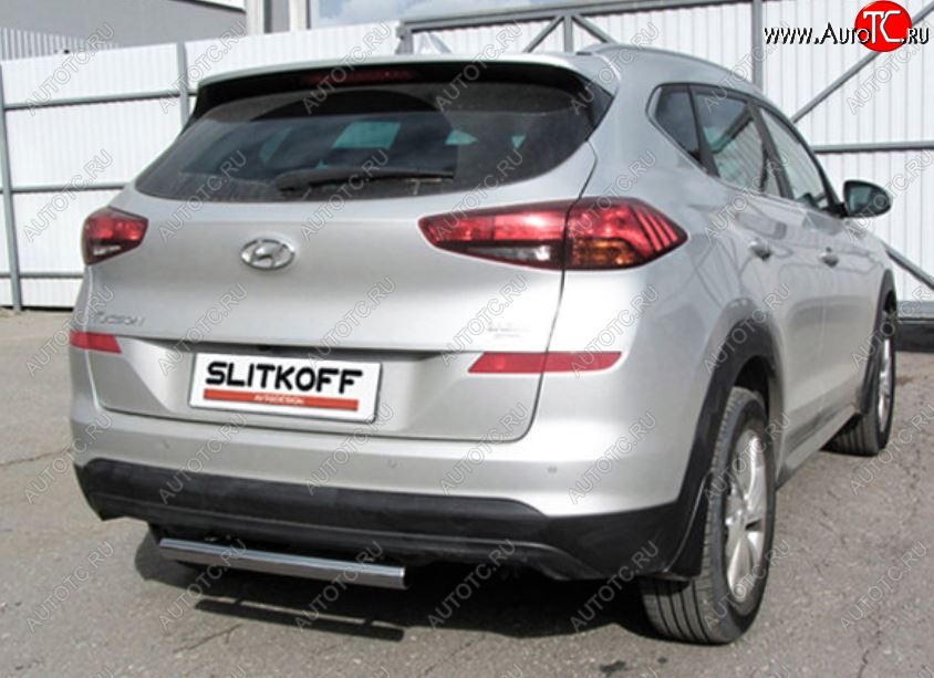 7 999 р. Защита заднего бампера Slitkoff (Turbo, короткая, d57)  Hyundai Tucson  TL (2018-2021) рестайлинг (Нержавейка, Полированная)  с доставкой в г. Пермь