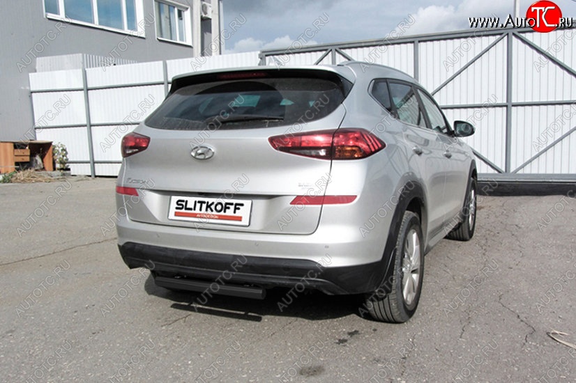 5 599 р. Защита заднего бампера Slitkoff (Turbo, короткая, d57) Hyundai Tucson TL рестайлинг (2018-2021) (Сталь с полимерным покрытием. Цвет: чёрный)  с доставкой в г. Пермь
