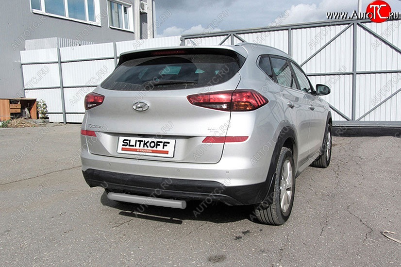 5 599 р. Защита заднего бампера Slitkoff (Turbo, короткая, d57)  Hyundai Tucson  TL (2018-2021) рестайлинг (Сталь с полимерным покрытием. Цвет: серебристый)  с доставкой в г. Пермь