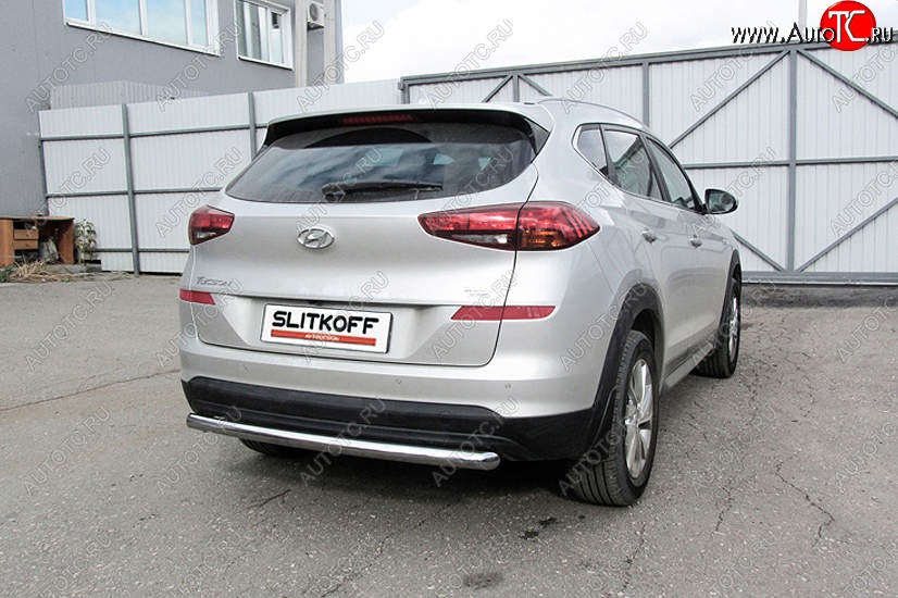 11 649 р. Защита заднего бампера Slitkoff (длинная, d57)  Hyundai Tucson  TL (2018-2021) рестайлинг (Нержавейка, Полированная)  с доставкой в г. Пермь