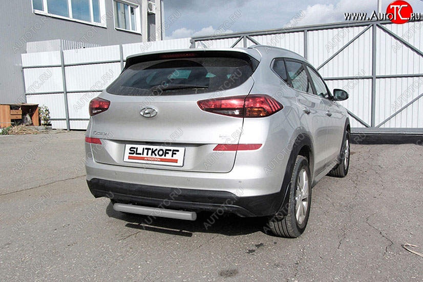 5 599 р. Защита заднего бампера Slitkoff (d57 мм) Hyundai Tucson TL рестайлинг (2018-2021) (Сталь с полимерным покрытием. Цвет: серебристый)  с доставкой в г. Пермь