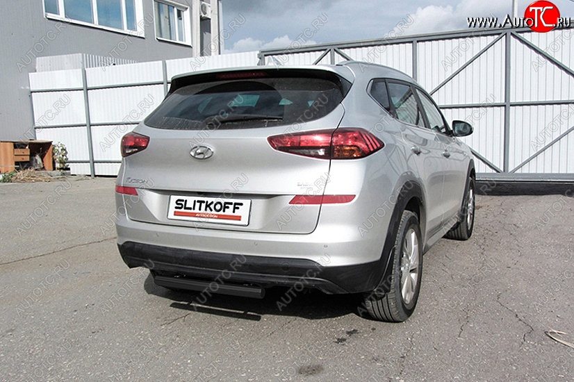 5 599 р. Защита заднего бампера Slitkoff (d57 мм)  Hyundai Tucson  TL (2018-2021) рестайлинг (Сталь с полимерным покрытием. Цвет: чёрный )  с доставкой в г. Пермь