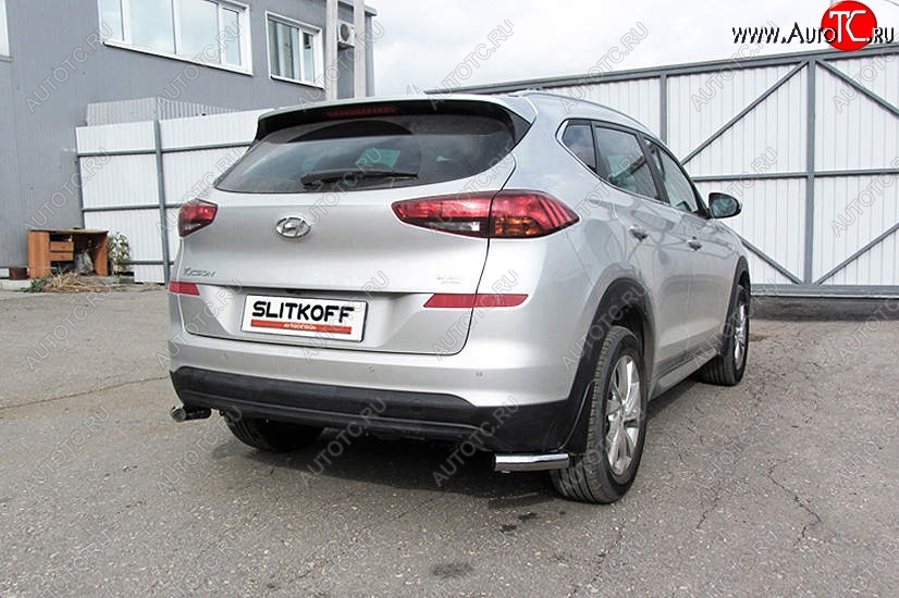 7 349 р. Защита заднего бампера Slitkoff (уголки, d57)  Hyundai Tucson  TL (2018-2021) рестайлинг (Нержавейка, Полированная)  с доставкой в г. Пермь