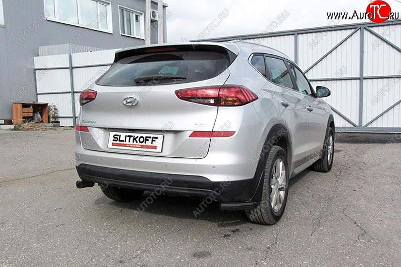 6 599 р. Защита заднего бампера Slitkoff (уголки, d57)  Hyundai Tucson  TL (2018-2021) рестайлинг (Сталь с полимерным покрытием. Цвет: чёрный)  с доставкой в г. Пермь