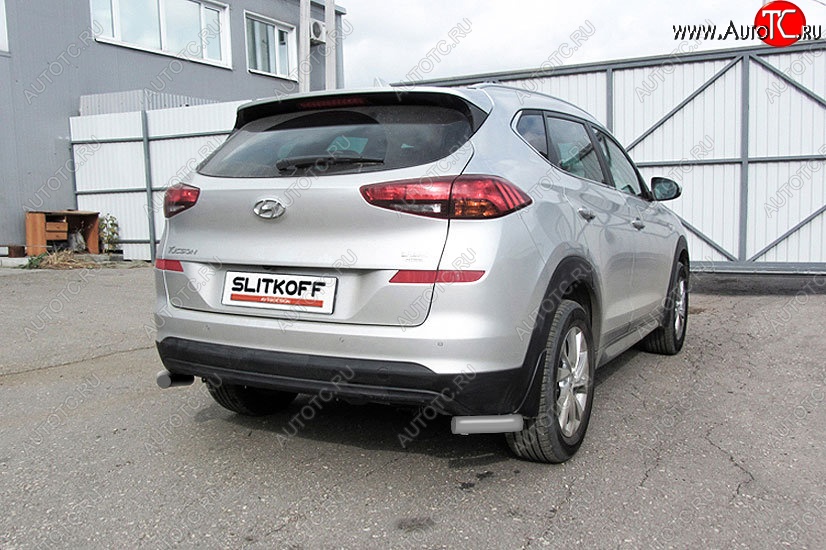 4 999 р. Защита заднего бампера Slitkoff (уголки, d57) Hyundai Tucson TL рестайлинг (2018-2021) (Сталь с полимерным покрытием. Цвет: серебристый)  с доставкой в г. Пермь