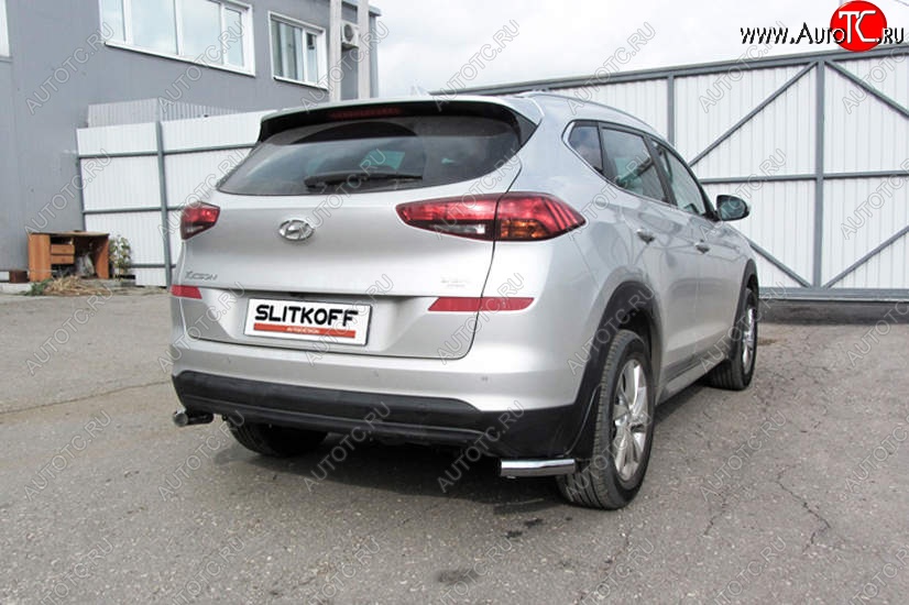7 349 р. Защита заднего бампера Slitkoff (Turbo, уголки, d57)  Hyundai Tucson  TL (2018-2021) рестайлинг (Нержавейка, Полированная)  с доставкой в г. Пермь