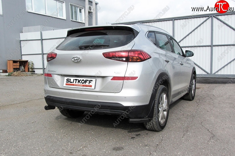 4 999 р. Защита заднего бампера Slitkoff (Turbo, уголки, d57) Hyundai Tucson TL рестайлинг (2018-2021) (Сталь с полимерным покрытием. Цвет: чёрный)  с доставкой в г. Пермь