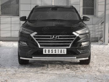 Защита переднего бампера (2 трубы Ø42 мм, нержавейка) SLITKOFF Hyundai Tucson  TL (2018-2021) рестайлинг