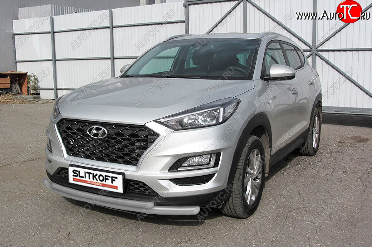 10 649 р. Защита переднего бампера Slitkoff (Ø 57+Ø 42, двойная). Hyundai Tucson TL рестайлинг (2018-2021) (Сталь с полимерным покрытием. Цвет: серебристый)  с доставкой в г. Пермь