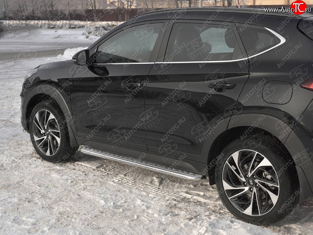 24 649 р. Порожки для ног SLITKOFF (Ø42 мм)  Hyundai Tucson  TL (2018-2021) рестайлинг (Лист алюминиевый, труба - нержавейка)  с доставкой в г. Пермь