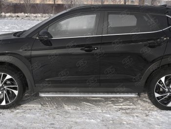 24 649 р. Порожки для ног SLITKOFF (Ø42 мм)  Hyundai Tucson  TL (2018-2021) рестайлинг (Лист алюминиевый, труба - нержавейка)  с доставкой в г. Пермь. Увеличить фотографию 3