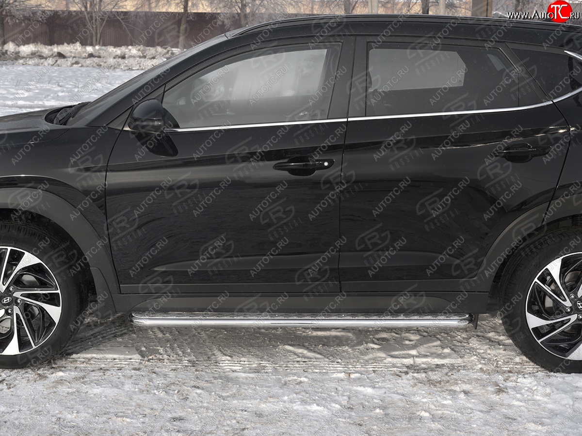 22 999 р. Порожки для ног SLITKOFF (Ø42 мм)  Hyundai Tucson  TL (2018-2021) рестайлинг (Лист алюминиевый, труба - сталь окрашенная в черный цвет)  с доставкой в г. Пермь