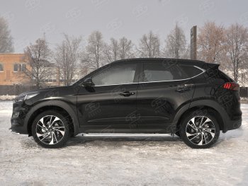 22 999 р. Порожки для ног SLITKOFF (Ø42 мм)  Hyundai Tucson  TL (2018-2021) рестайлинг (Лист алюминиевый, труба - сталь окрашенная в черный цвет)  с доставкой в г. Пермь. Увеличить фотографию 2