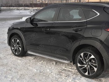 22 999 р. Порожки для ног SLITKOFF (Ø42 мм)  Hyundai Tucson  TL (2018-2021) рестайлинг (Лист алюминиевый, труба - сталь окрашенная в черный цвет)  с доставкой в г. Пермь. Увеличить фотографию 3