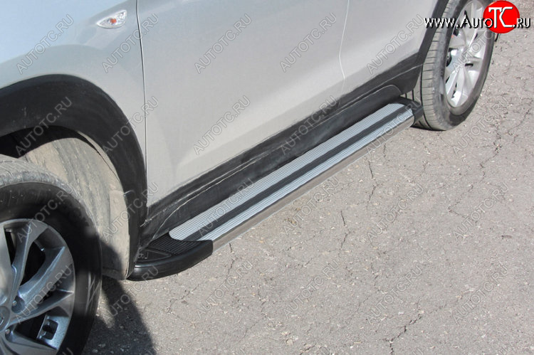 10 699 р. Пороги алюминиевые Slitkoff  Hyundai Tucson  TL (2018-2021) рестайлинг (Luxe Silver)  с доставкой в г. Пермь