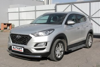 10 699 р. Пороги алюминиевые Slitkoff  Hyundai Tucson  TL (2018-2021) рестайлинг (Luxe Silver)  с доставкой в г. Пермь. Увеличить фотографию 2