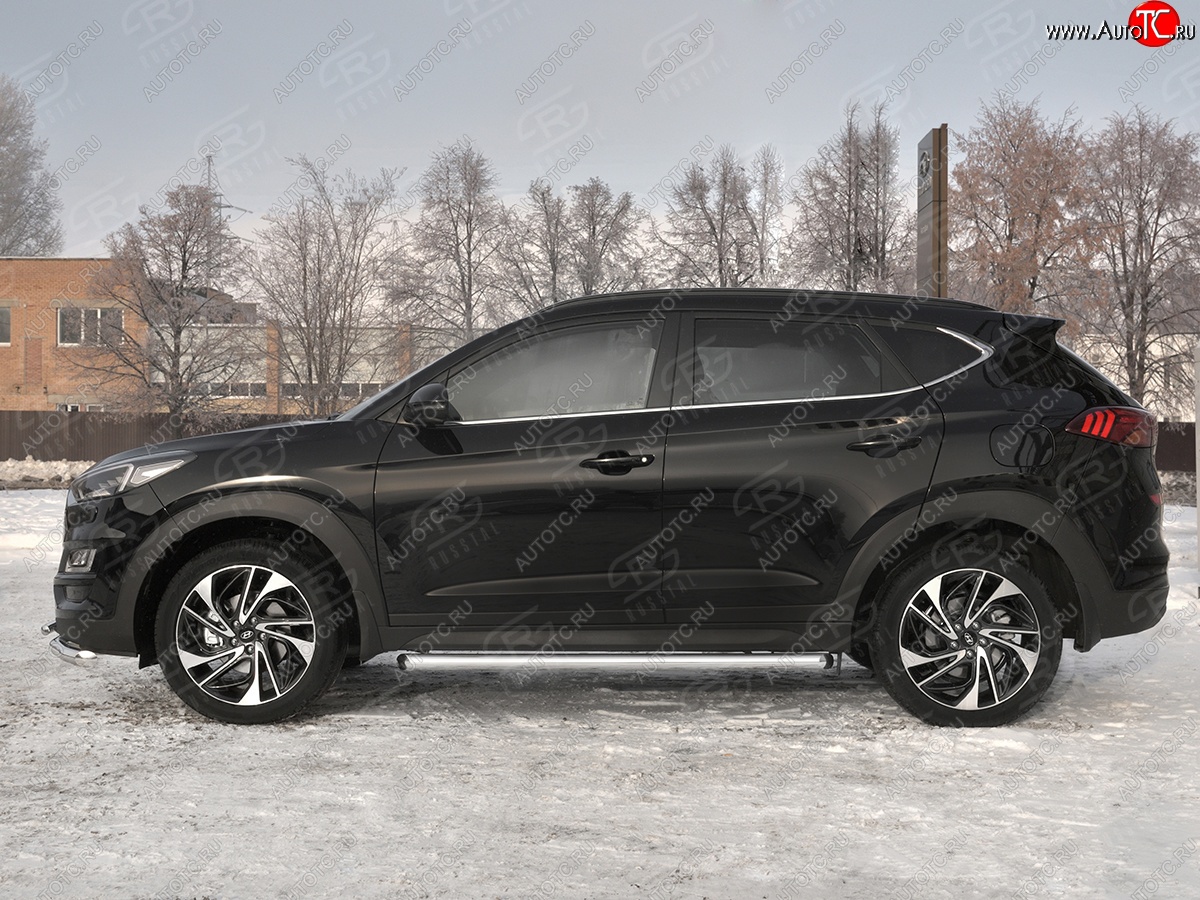 18 799 р. Защита порогов SLITKOFF (Ø63 мм, нержавейка) SLITKOFF  Hyundai Tucson  TL (2018-2021) рестайлинг (С пластиковыми заглушками на торцах)  с доставкой в г. Пермь