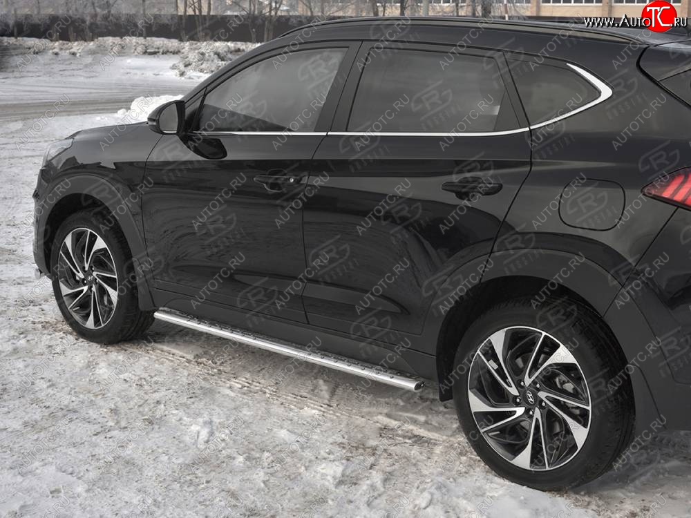 16 649 р. Защита порогов (Ø75x42 мм с проступью, нержавейка) Russtal Hyundai Tucson TL рестайлинг (2018-2021)  с доставкой в г. Пермь