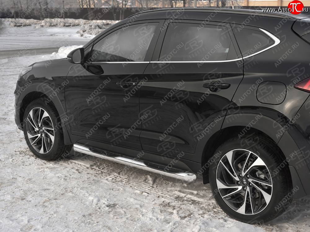 24 549 р. Защита порогов (Ø76 мм с проступью, нержавейка) SLITKOFF  Hyundai Tucson  TL (2018-2021) рестайлинг (Металлические торцы под 45°)  с доставкой в г. Пермь